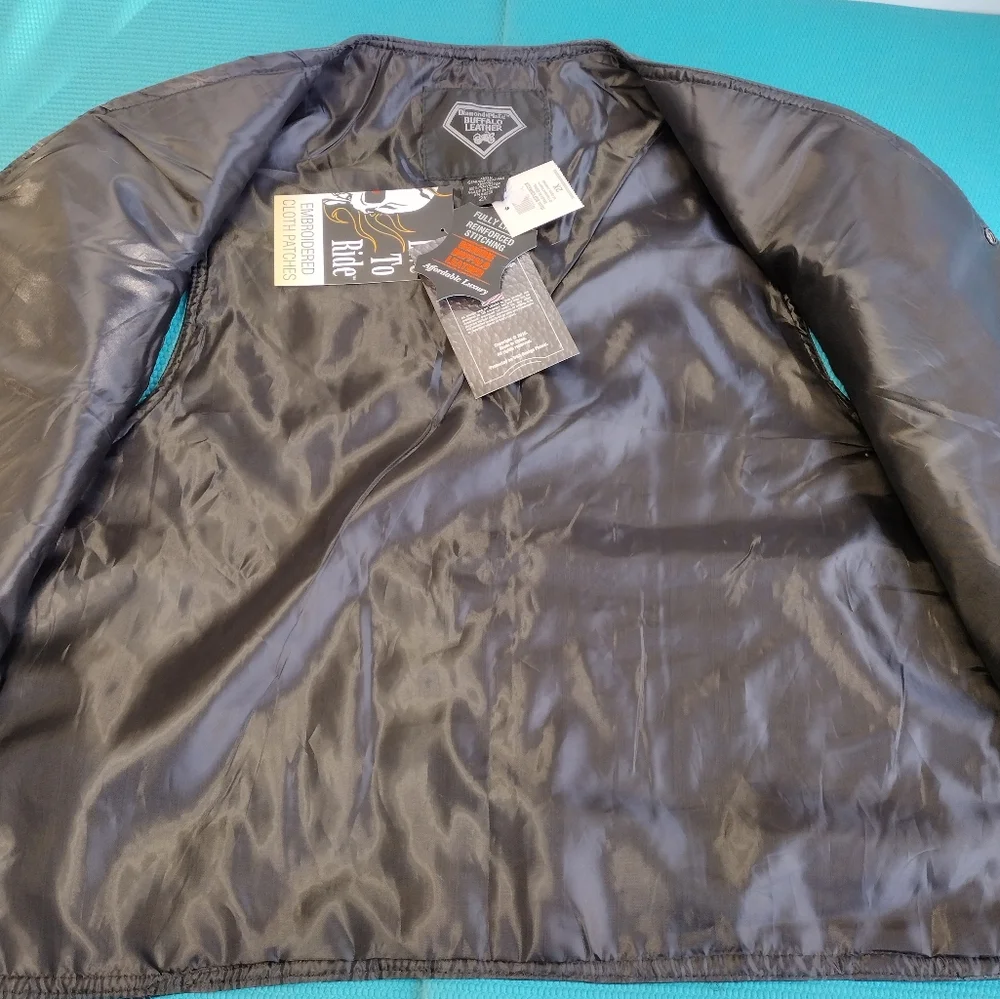 Diamond Plate Buffalo Mens Leather Vest Embroidered Patches 2X New